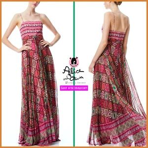 Alice + Olivia Despina Pink Floral Pleated Sleeveless Maxi Dress